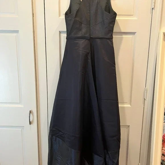 Theia Navy Blue High Low V-Neck Gown Size 10 - Picture 6 of 6